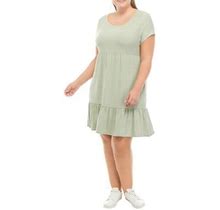 Planet Gold Plus Size Short Sleeve Peached Babydoll Dress, Green