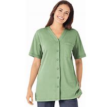 Plus Size Women's 7-Day Short-Sleeve Baseball Tunic By Woman Within In Sage (Size 12)