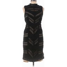 Venus Cocktail Dress - Sheath High Neck Sleeveless: Black Chevron/Herringbone Dresses - Women's Size 8