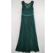 David's Bridal Maxi Dress Womens 10 Dark Green Lace Empire Waist