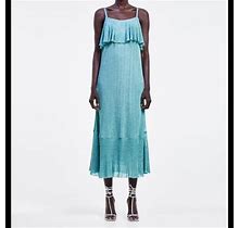 Zara Dresses | Zara Threaded Beaded Dress - Shimmery Turquoise | Color: Blue/Silver | Size: S
