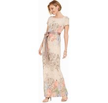 Adrianna Papell Women's Floral-Print Short Sleeve Column Gown - Blush Floral - Size 4