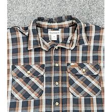 Carhartt Flannel Mens 2XL Brown Heavy Weight Plaid Button Down Shirt
