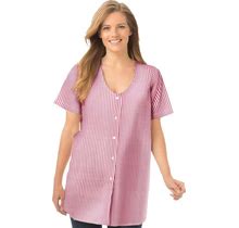 Plus Size Women's Seersucker Baseball Shirt By Woman Within In Raspberry Sorbet Pop Stripe (Size 1X)