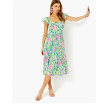 Womens Dresses Lilly Pulitzer Bayleigh Flutter Sleeve Midi Dress In Multi Grove Garden, Size 4