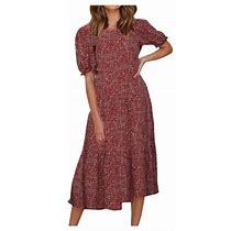 Black And Friday Deals Clothes Under $5 Asdoklhq Womens Plus Size Clearance Dresses,Women Bubble Sleeve Plaid Printed Patchwork Loose Skirt Dress