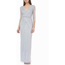$450 JS Collections Grayish Blue Beaded Surplice Formal Sheath Gown Dress Sz 10