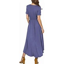 Prinstory Womens Casual Short Sleeve V Neck Slit High Low Wrap Maxi Dress Party Wedding Dress Purple Gray Usm, A04 Purple Gray