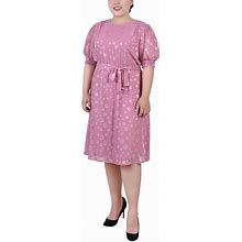 Ny Collection Plus Size Elbow Sleeve Swiss Dot Dress - Lilas