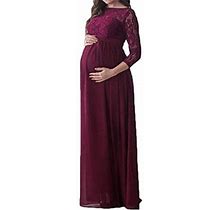 Kiapeise Pregnant Women Lace Dress, Maternity Maxi Gown, 3/4 Sleeve Party Dress