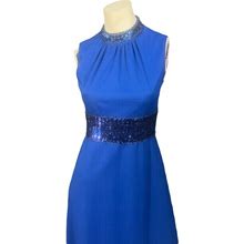 Vintage 70'S Long Blue Maxi Dress Sequin 10 m
