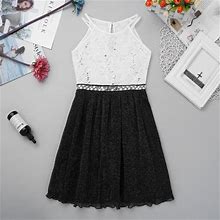 Girls Wedding Party Dress Sleeveless Sequined Floral Lace Shiny