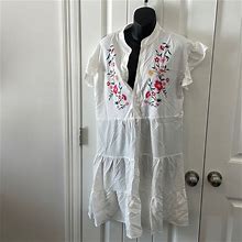 White Babydoll Dress, With Floral Design | Color: White | Size: L