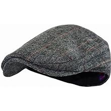 Wonderful Fashion Men's Classic Herringbone Tweed Wool Blend Newsboy Ivy Hat (Small/Medium, Gray Plaid)