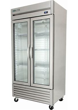 True T-35G-HCFGD01 39 3/5" 2 Section Reach In Refrigerator, (2) Left/Right Hinge Glass Doors, 115V, 6 PVC Coated Shelves, Silver | True Refrigeration