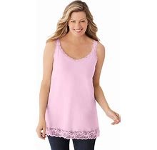 Plus Size Women's Lace-Trim V-Neck Tank By Woman Within In Pink (Size 38/40) Top