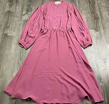 Jackie Taub Womans Sheath Dress Button Long Mauve Pink Pleated Sheer