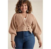 Women's Wrap Balloon Sleeve Sweater - Light Brown, Size 2X By Venus