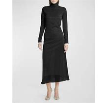 Giorgio Armani Metallic Double Layer Jersey Long-Sleeve Cutout Midi Dress, Black, Women's, 12, Casual & Work Dresses Jersey Dresses