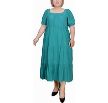 Ny Collection Plus Size Short Sleeve Tiered Midi Dress - Teal - Size 3X