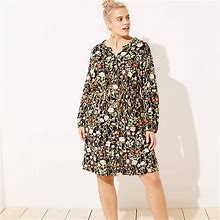 Ann Taylor Loft Dresses | Loft Plus Floral Ruffle Split Neck Dress--Size 16 | Color: Black/Pink | Size: 16