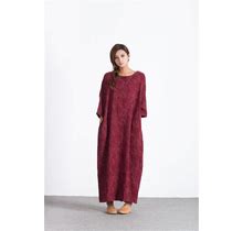 Women's Long Maxi Linen Cotton Scoop Neck Dress Loose Kaftan Linen Caftan Plus Size Clothing Loose Linen Dress With Pockets A10