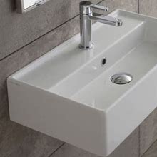 Wall Mounted Bathroom Sink, Modern, Rectangular, 24", Teorema Scarabeo 5002 By Nameeks