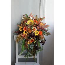 Orange Rust Burgundy Bouquet, Fall Wedding Bouquet, Sunflower Bouquet