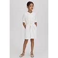 Reiss Dannie - Ivory Junior Embroidered Puff Sleeve Dress, Age 6-7 Years