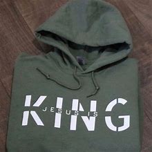 Gildan Jesus Is King Hoodie NWT Christian Clothing Brand Faith Based Unisex Hoodie - New Men | Color: Green | Size: M