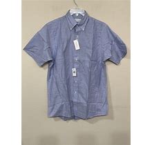 Van Heusen Mens Blue Button Down Short Sleeve Collared Classic Shirt