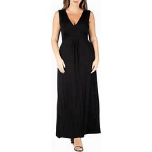 24Seven Comfort Apparel Plus Size Sleeveless Empire Waist Maxi Dress - Black
