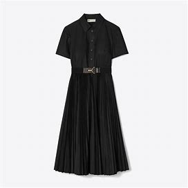 Tory Burch Women's Poplin Pleated Shirtdress In Black, Size 8