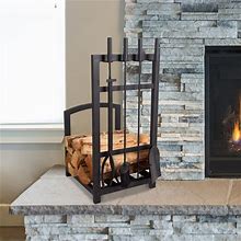 Hastings Home Fireplace Tool Set And Rack, Black - 17" X 14" X 30"