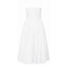 Staud Women's Bella Pleated Cotton-Blend Sleeveless Midi-Dress - White - Size 6