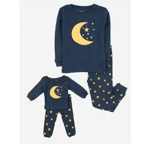 Matching Girl And Doll Moon & Stars Pajamas Moon-Star-Navy / 4 Years