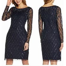 Adrianna Papell Dresses | Adrianna Papell Embellished/Beaded Sheath Dress Im Midnight Blue | Color: Blue | Size: 2