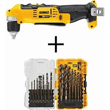 20V MAX Cordless 3/8 in. Right Angle Drill/Driver (Tool Only) And Black And Gold Drill Bit Set (21 Piece)