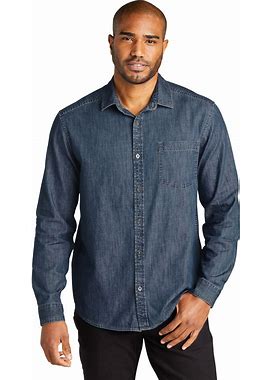 Port Authority W676 Long Sleeve Perfect Denim Shirt In Medium Wash | Cotton