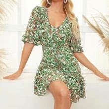 Shein Dresses | Green Floral Backless Mini Dress Size Xs. | Color: Green | Size: Xs