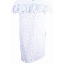 Calvin Klein Women's Petite Cotton Eyelet Off-The-Shoulder Dress 8P,