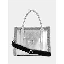 Factory Biscoe Metallic Shearling Trim Tote - Silver - One Size