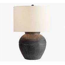 Faris Ceramic 21" Table Lamp, Matte Black Base With Large Textured Shade, Ivory | Pottery Barn