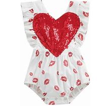 Kiapeise Infant Newborn Baby Girl Valentines Day Outfit Heart Halter Romper Tutu Dress Sequin Bodysuit Jumpsuit Backless Sunsuit