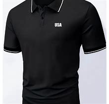 Print Short Sleeve Shirt, Men's Slight Stretch Golf Breathable Tennis Business Casual Moisture Wicking Shirt,Black,Reliable,Temu