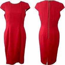 Anne Klein Dresses | Anne Klein Red Sheath Dress Withtan Piping Size 6 | Color: Red/Tan | Size: 6