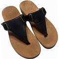 Vionic Shoes | Vionic Wanda Womens Thong Sandals Size 7 Black Leather Comfort Summer Slip On By | Color: Black/Tan | Size: 7