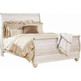 Ashley Willowton Whitewash Queen Sleigh Bed, White Transitional Beds From Coleman Furniture