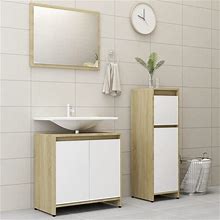 3 Piece Bathroom Furniture Set White And Sonoma Oak Engineered Wood
