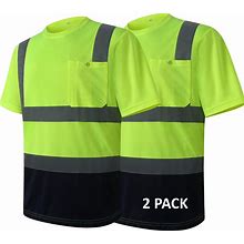 HATAUNKI 2 Pack Retro-Reflection Yellow-Blue Safety T-Shirt, High Visibility Construction Work Short Sleeve Shirt, Meets ANSI/ISEA Standards